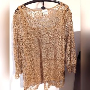NWOT - Blouse Gold Lace over Gold Tank Top